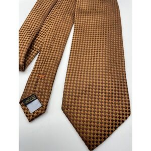 Taylor Mens Silk Tie Brown Checkered Geometric Pattern Made in Italy